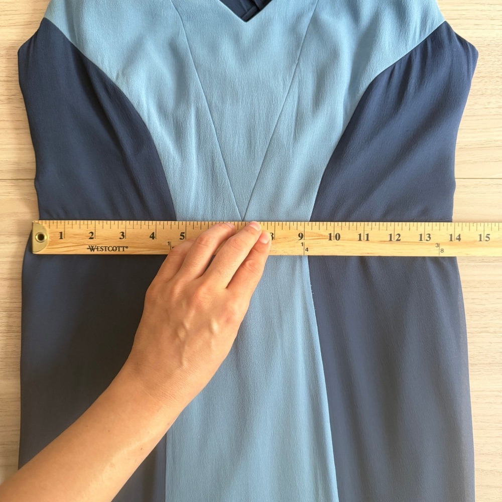 Reiss Colorblock Chiffon Maxi Dress Crisscross Back Blue Size 6 Excellent - Picture 8 of 9